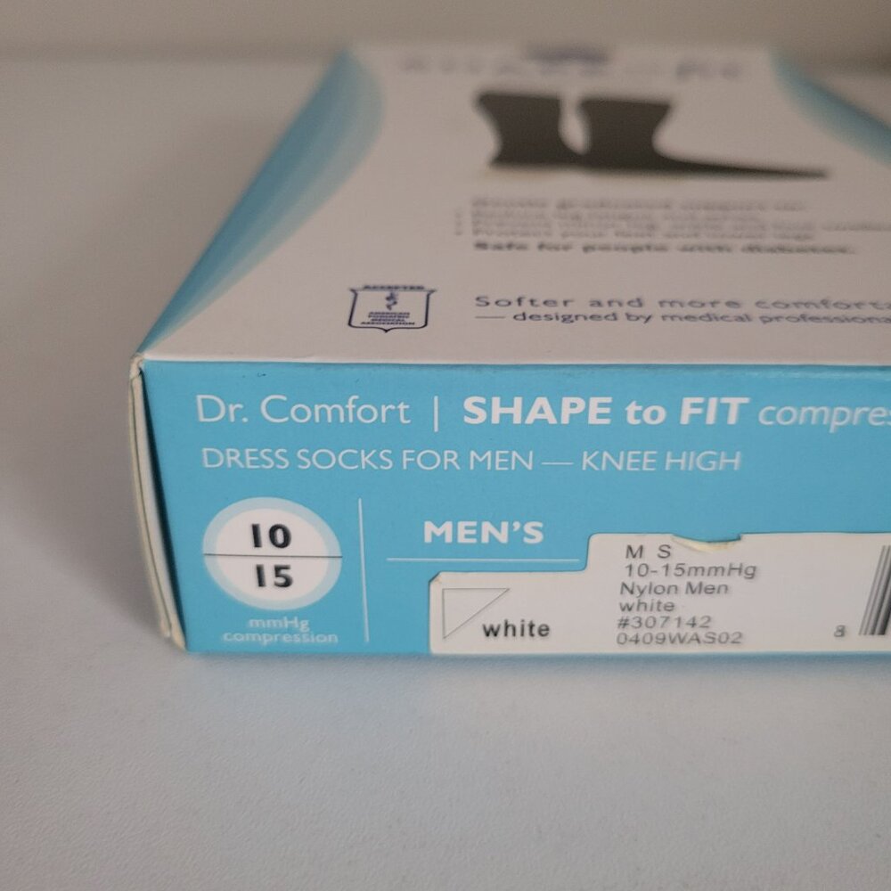 Dr Comfort Shape to Fit Compression Dress Socks Men's SMALL 10-15 mmHg WHITE - Picture 9 of 10